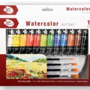 Färgset, vattenfärg 12 st x 12 ml, palette, 4 st penslar